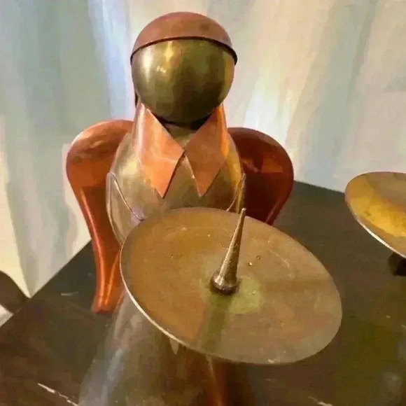 Brass & Copper Tabletop Angel Candleholder. Set Of 2. 9” Tall - Picture 1 of 5